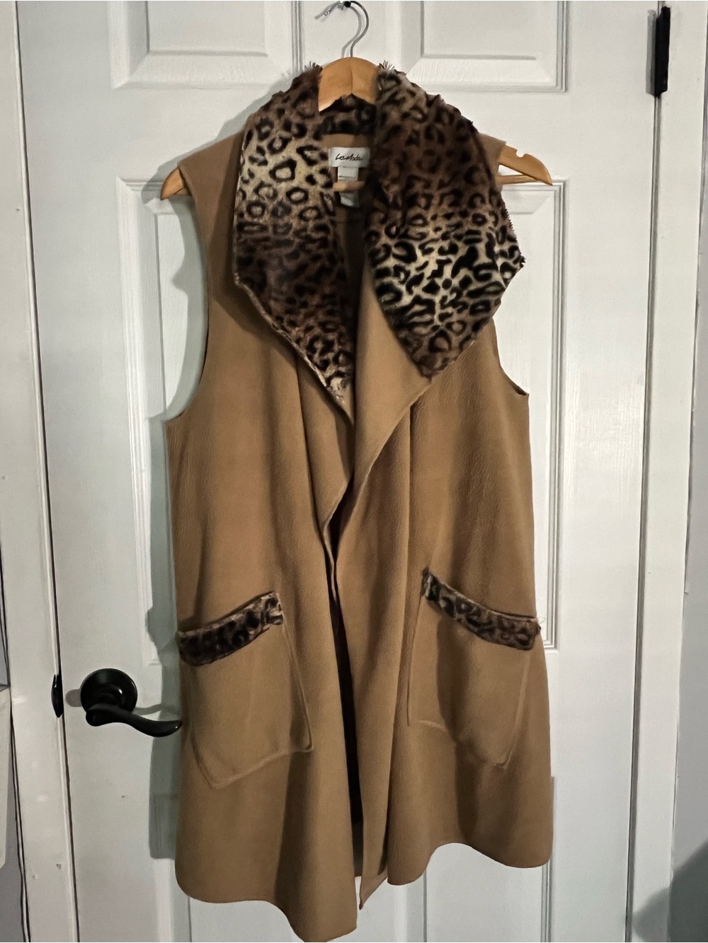 Le Moda Leopard Trim Camel Coatigan